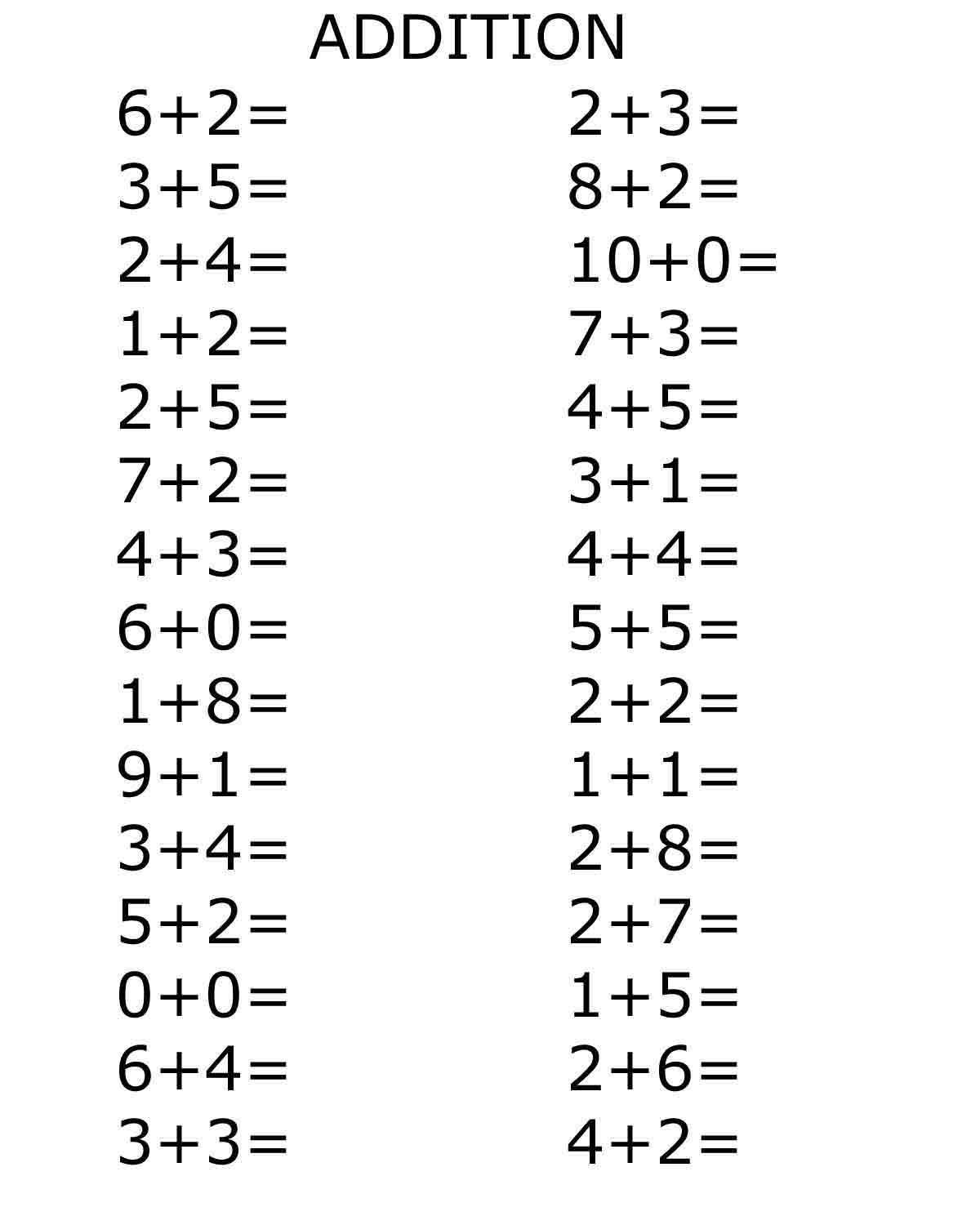 Basic Addition Kindergarten 1st Gr Planet12sun PRINTABLES