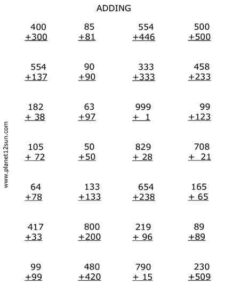 3-Digit Numbers - Adding - planet12sun.com PRINTABLES