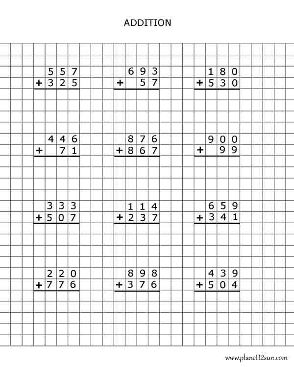 graph paper addition 3 digit numbers free worksheets